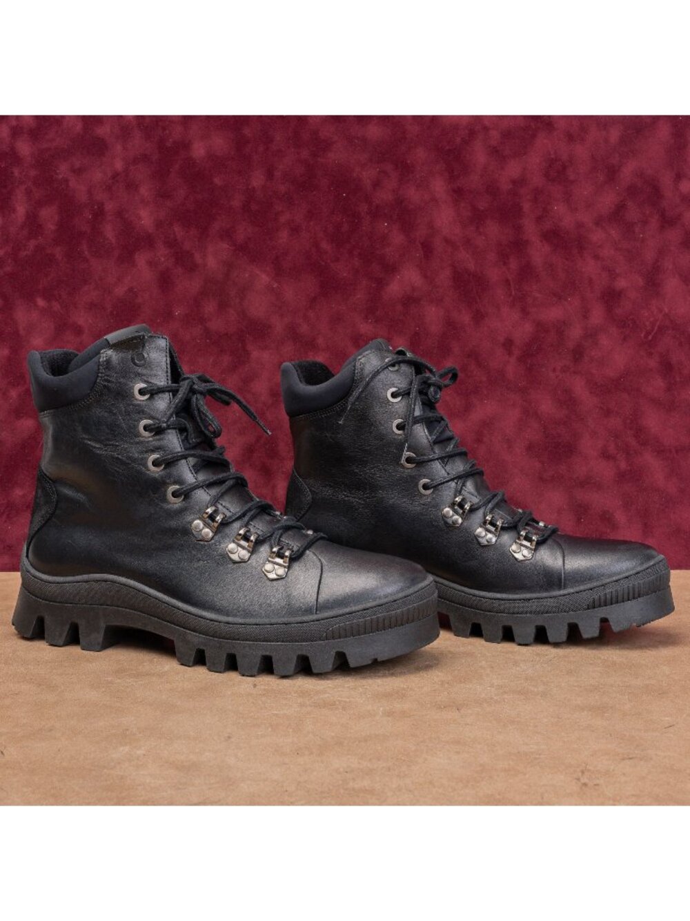 Karl Lagerfeld Men Black Leather Lace-up Lug Fashion Combat Boots sz 9.5US EUR42